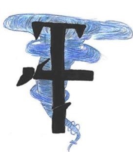 Tornado Times  Logo, Two T's stacked with a blue tornado framing the T's
