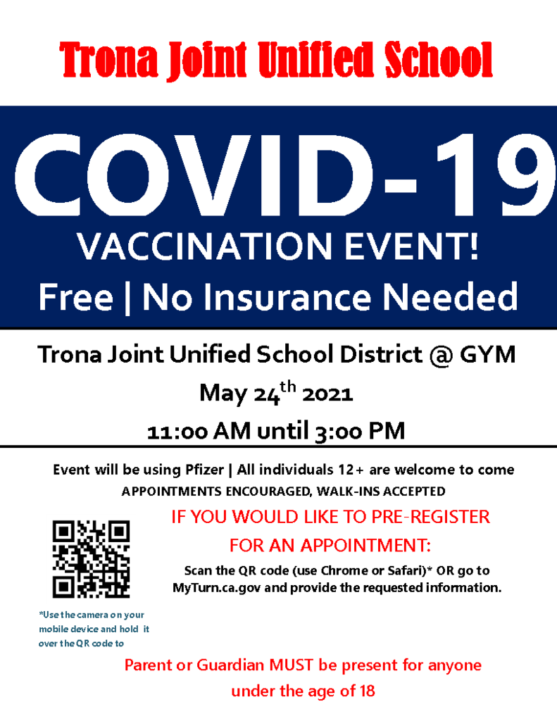 COVID-19 Vaccination Event May 24th Flyer