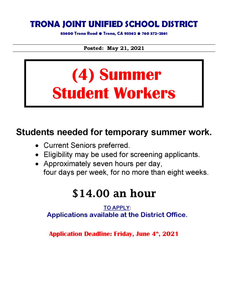 Summer Workers  Job Posting